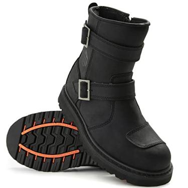 Imagem de ILM Botas De Couro Para Motociclista, Masculinas E Femininas, Com Zíper Lateral, Calçados De Proteção Para Motociclista, Para Combate, Táticas, Caminhadas E Trabalho (Preto, 8,5)
