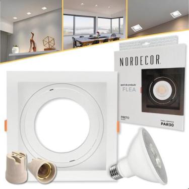 Imagem de Kit Spot Embutir Quadrado Nordecor Par30  Lâmpada 9w Irc95 2700K, BRAN