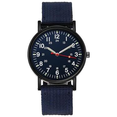 Imagem de Relógios masculinos, luminosos, esportivos, pulseira de nylon, militar, relógio de pulso analógico de quartzo para homens, Azul, Esportivo