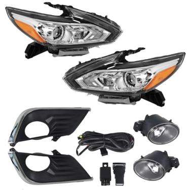 Imagem de iiLentes Para Nissan Altima 2016 2017 2018 moldura preta sem LED DRL faróis de halogêneo caixa de montagem de faróis e lâmpada de farol de neblina 260609HS0A 260109HS0A