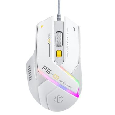 Imagem de Mouse ergonômico para jogos com fio USB, 75 g leve, 6 DPI ajustáveis, 12 modos de iluminação, cabo de 1,8 m, funções de botão macro, mouse de computador para laptops, desktops e PC - Plug & Play