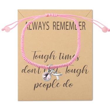 Imagem de Pulseira de corda ajustável de conscientização do câncer de mama pulseira de fita rosa presente de sobrevivente de câncer de mama para mulheres, Liga de aço, Liga metálica.