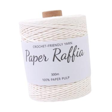 Imagem de oshhni Raffia de crochê Fio de papel de 1,5 mm de espessura corda redonda de barbante redonda 328 jardas para sacos de crochê de praia chapéu de praia chapéu, Branco