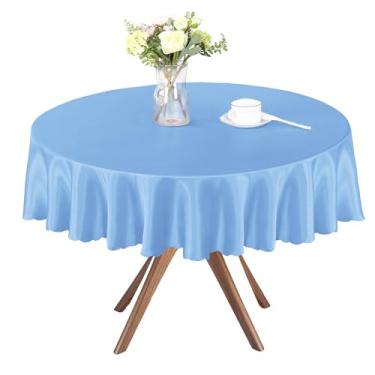 Imagem de Homiest 1 pacote com 1,5 m toalha de mesa redonda de 1,5 m, sobreposição de toalha de mesa azul claro para recepção de casamento e banquete de formatura