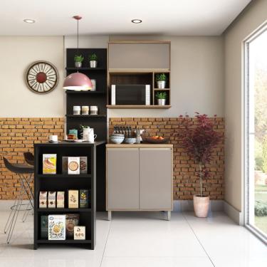 Imagem de Cozinha Compacta 4 Peças com Bancada Gourmet 4 Portas MDF 150cm Preto Vanilla Graff