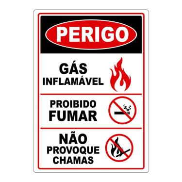 Imagem de Adesivo Placa Perigo Gás Inflamável Proibido Fumar Não Provoque Chamas Vermelho