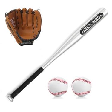 Imagem de FINYQBET Conjunto de Beisebol - Com Taco de Liga de Alumínio 25 Pol, Luva de Couro PVC 10.5" (Mão Esquerda) + 2 Bolas nº9 + Bolsa, Ideal para Crianças, Adolescentes e Adultos (Prata)