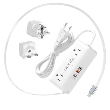 Imagem de navoltio Adaptador De Tomada Viagem Europeu, Eua Para Ue/Reino Unido (Pd 20 W), Cabo Usb C Retrátil Com 4 Tomadas Ca, 3 Carregamentos Rápidos, Pés, Tipo C/E/F/G Reino Unido, Irlanda, Turquia, França
