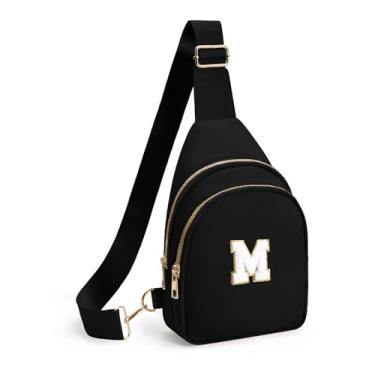 Imagem de Bolsa tiracolo feminina, pochete com inicial, linda bolsa tiracolo de viagem, bolsa com inicial A, Preto, M