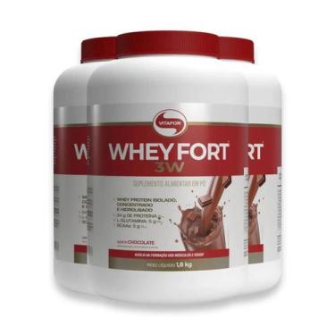 Imagem de Kit 3 Whey Fort 3W Vitafor Chocolate 1800G