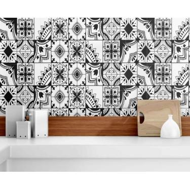 Imagem de Papel de parede Adesivo Azulejo Decorativo  Preto/Branco - PRESENTE-BR