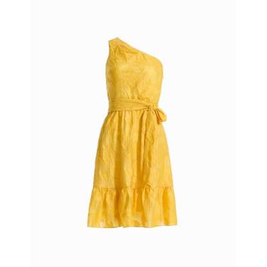 Imagem de Anne Klein Vestido midi moderno de um ombro só, Pôr do sol dourado, 44