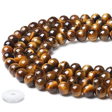 Imagem de NUKAYAI Contas de olho de tigres amarelas naturais, 100 peças, contas de cristal de 8 mm, soltas, faça você mesmo, contas redondas de pedra para fazer pulseiras, colar, brincos