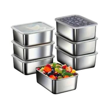 Imagem de Conjunto De 7 Recipientes Herméticos De Aço Inoxidável Empilháveis Com