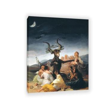 Imagem de Francisco Goya Arte de parede Witches Sabbath pinturas impressas em tela abstrata reprodução de pintura a óleo decoração romântica para sala de estar 65 x 50 cm (26 x 19 pol) emoldurada