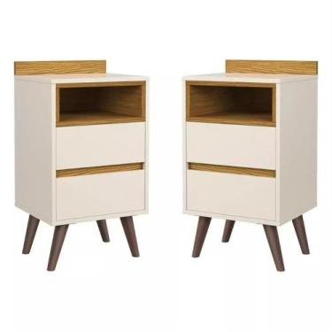 Imagem de Kit Conjunto 2 Mesa De Cabeceira Retro Quarto Canto 2 Gavetas - Moveis