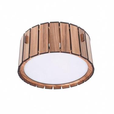 Imagem de Plafon redondo em madeira e acrílico 2 Lâmpadas 30cm - Fábrica de Util