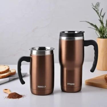 Imagem de Caneca Térmica Parede Dupla em Aço Inox Marrom 700ml com Tampa Flip - Estilo Minimalista