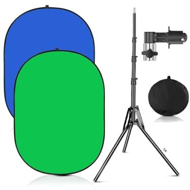 Imagem de YUOCU Pano de fundo verde azul Chromakey de 1 x 1,5 m com suporte de 1,9 m, tela verde 2 em 1 e painel de fundo dobrável reversível para fotografia, transmissão ao vivo, gravação de vídeo