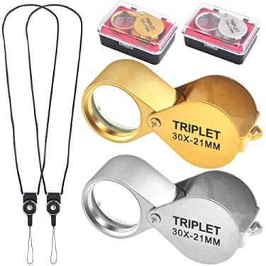 Imagem de KMOSPAD Pacote Com 2 Lupas De Bolso Triplas Metal Dobráveis 30X21Mm, Pequenas Para Joias, Alça Joalheiros Alças Corda Anexadas, Lupa Moedas, Mapas, Selos E Detecção Moedas