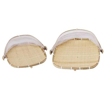 Imagem de AYNEFY Alimentos Resistentes a Insetos de Bambu Cesta de Tendas para Armazenamento de Piquenique 2pcs, Capa de Malha Transparente para Exibição de Alimentos (Quadrado)