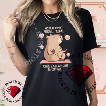 Imagem de Camiseta feminina ou Baby Look Capivara Zen Meditando - Mina Store, Pr