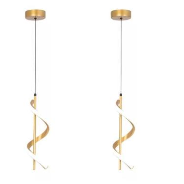 Imagem de Kit com 2 Luminária pendente formato espiral dourado e LED embutido - 