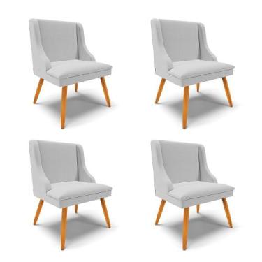 Imagem de Kit 04 Cadeiras de Jantar Liz Linho Cinza A05 Pés Palito Castanho D03 