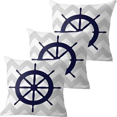 Imagem de Kit 3 Capas De Almofadas Timão Azul Navegação Marítima - Gici Decor