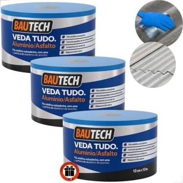 Imagem de 3 Fita Manta asfáltica auto adesiva Aluminizada Vedatudo Bautech 10cm 
