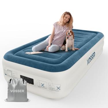 Imagem de VOSSER Colchão de ar duplo com bomba embutida, colchão inflável 2 minutos autoinflação/esvaziamento, colchão de sopro mais espesso à prova de vazamento, cama de ar flocada superior com bolsa de