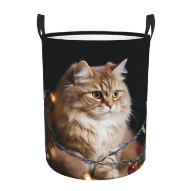 Imagem de Um cesto de roupa para gatos e luzes de Natal, dobrável, impermeável, cesto de armazenamento de roupas com alças, pano Oxford, organizador de brinquedos, cesta para banheiro, lavanderia, quarto