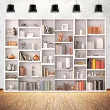 Imagem de Estante branca de 2,1 x 1,5 m, decoração de fundo para fotografia para videoconferência, reunião de zoom, gravação de vídeo, chamadas de zoom, cabine fotográfica