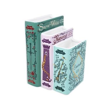 Imagem de Vaso decorativo triplo em forma de livro original Steel Mill & Co, decoração de estante de cerâmica em camadas, suporte de flores exclusivo para amantes de livros, contos de fadas de Grimm