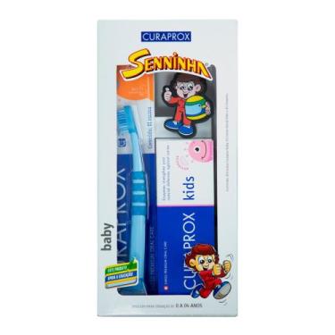 Imagem de Escova Dental Curaprox Baby Azul + Creme Dental Kids e 1 Chaveirinho B