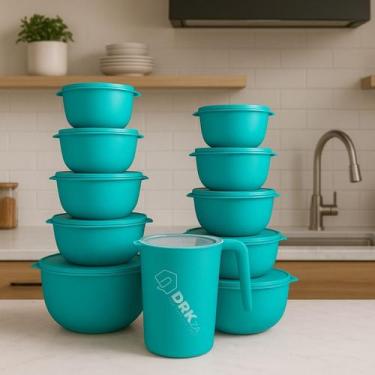 Imagem de 10 Potes Bowl Plástico Com Tampa Mais Jarra Para Suco Livre BPA - Casa
