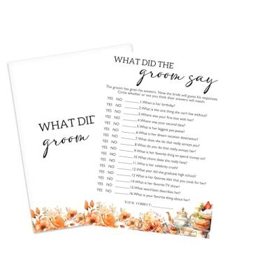 Imagem de Jogos de chá de panela, cartões de jogo de chá de casamento de outono, suprimentos de decoração de festa nupcial floral de outono, jogos de despedida de solteira de noivado para 25 convidados, jogo de