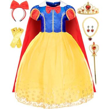 Imagem de Funna Vestido de princesa para meninas pequenas com acessórios, Amarelo, 3 Anos