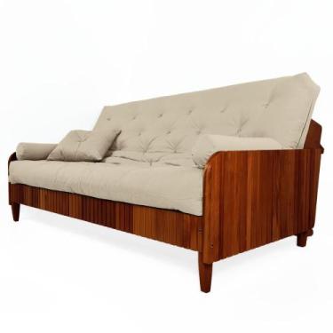 Imagem de Sofá Cama Paris II Ripado Sarja em Madeira Maciça Imbuia - R9 Design F