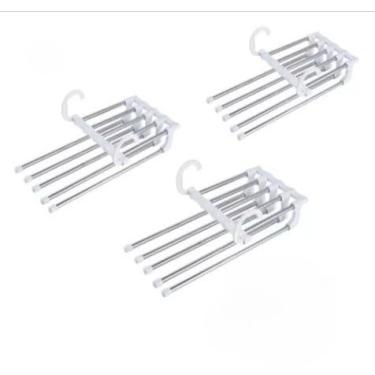Imagem de Kit 3 Cabide Para Calças Organizador Aço Inox Multifuncional Retrátil 5 em 1(PRETO,3)