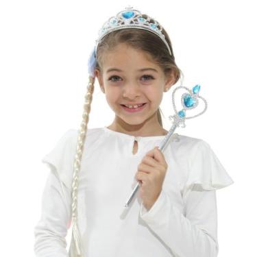 Imagem de Kit Princesa Elsa com Tiara Trança Varinha Brilhante - Abrakadabra, UN
