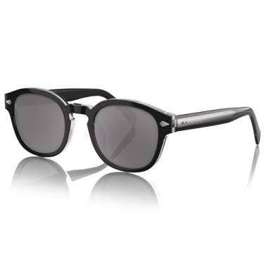 Imagem de gesruny Óculos de sol masculinos retrô de acetato – Armação quadrada arredondada esculpida com detalhe de núcleo de arame embutido, polarizada UV400, A4 preto. Armação de cristal/lente espelhada