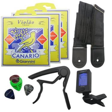 Imagem de 3 Jogos Cordas p/Violão Capotraste Correia Afinador Palhetas - Giannin