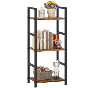Imagem de Estante de armazenamento de livros, estante industrial de 3 níveis, pequena para sala de estar, quarto e escritório em casa, fácil de montar, organização multifuncional (3 camadas, marrom rústico)