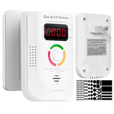 Imagem de Detectores 2 em 1 de gás combustível e monóxido de carbono conectados, detector de gás natural com 1 adesivo de bloqueio de luz LED, alarme portátil de CO e detector de vazamento de gás para casa e