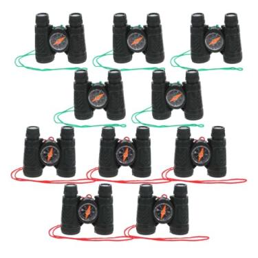 Imagem de DOITOOL Telescópio monocular com bússola – 10 peças de brinquedo de bússola binocular, mini telescópio para passeios turísticos, caminhadas, escalada, plástico verde, 8 x 8 x 3 cm