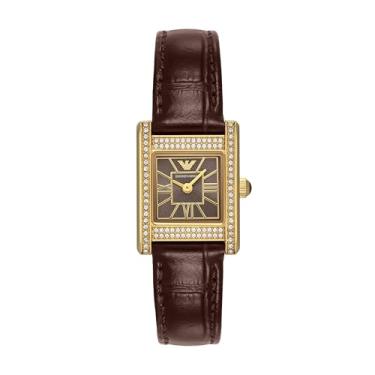 Imagem de Emporio Armani Relógio feminino de couro marrom com dois ponteiros (modelo: AR11705)