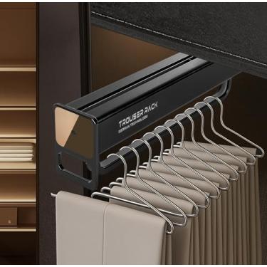 Imagem de Vara de manobrista de armário, ajustável deslizante de aço resistente montado na parte superior para armazenamento de roupas trilho para armário e guarda-roupa
