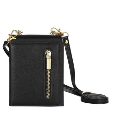 Imagem de Carteira crossbody com zíper e porta-cartão capa de telefone para Samsung Galaxy Z Flip 6 5 4 3 Flip6 Flip5 Flip4 Flip3 5G capa de couro, preta, para Galaxy Z Flip4