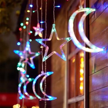 Imagem de Luzes de cortina para decoração de lua e estrelas, cordão de 3,5 m para quarto, Natal, decoração do Ramadã, luz LED cintilante de fada, funciona a bateria ou plugue USB